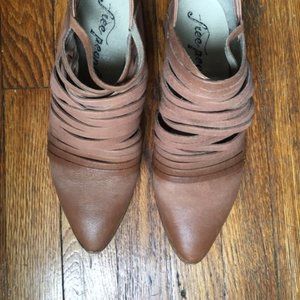 Tan leather cutout shoes